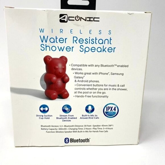 Aconic Wireless Water Resistant Shower Speaker Red Bear IPX4 NIB - Picture 4 of 7